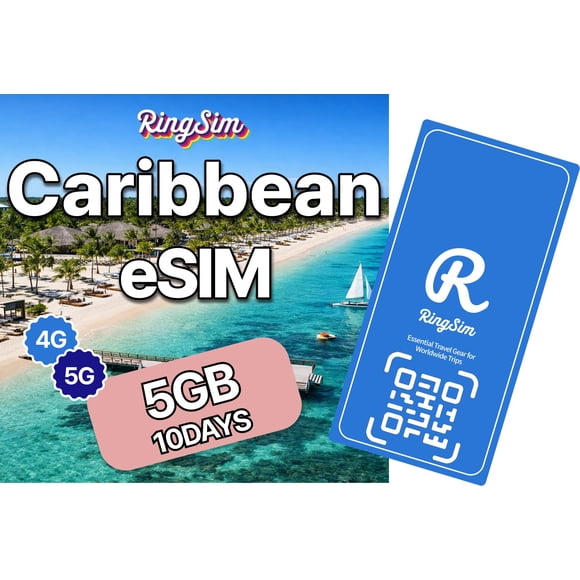 eSIM RingSim Caribe 5GB 10 Días 5G LTE para Viajes