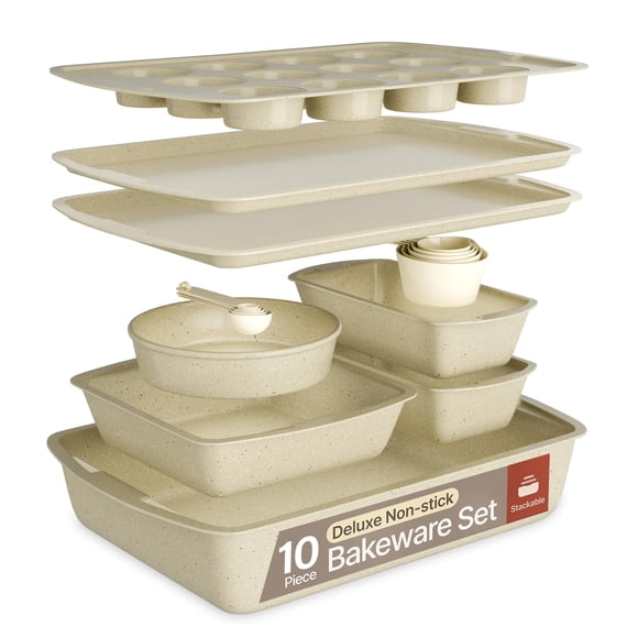 Juego de utensilios para hornear Bakken-Swiss White Marble, 10 piezas, antiadherentes