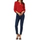 thumbnail image 2 of CURVOSPORT Blusa Elegante para Mujer Camisa de Trabajo Oficina con Fruncido Frontal Manga 3/4 Chifón Regreso a Clases Atuendo de Maestra Rojo S, 2 of 6
