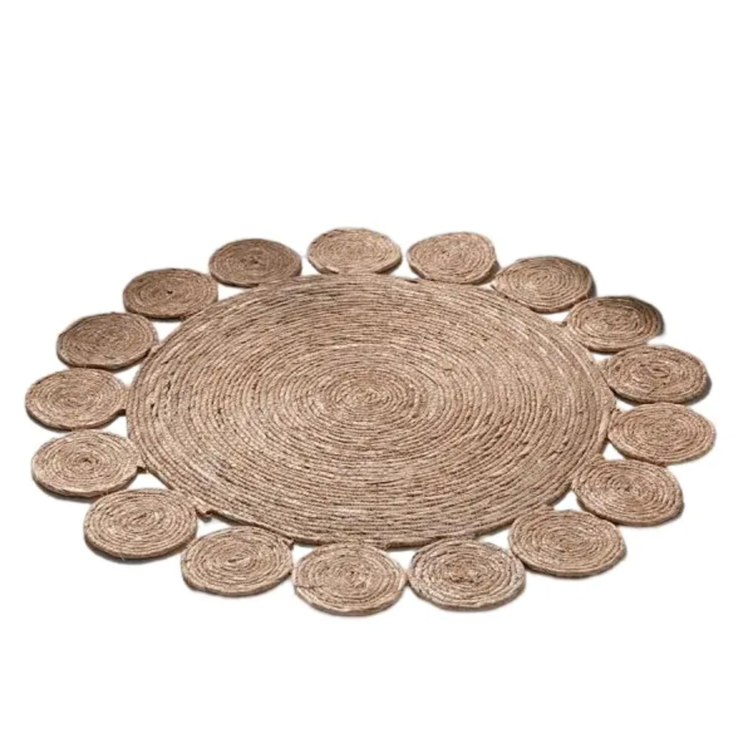 Fliperex - Alfombra Redonda De Yute Borde De Circulos Color Natural Cafe