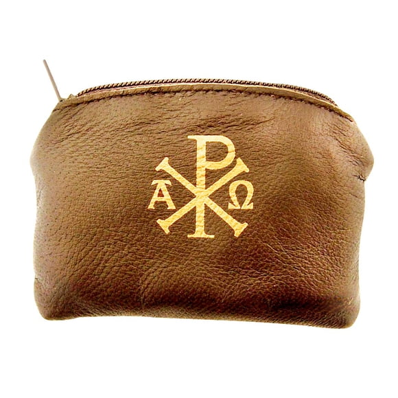 Estuche para Rosario WJ Hirten con Diseño de Ava María y Cruz Chi Rho en Cuero