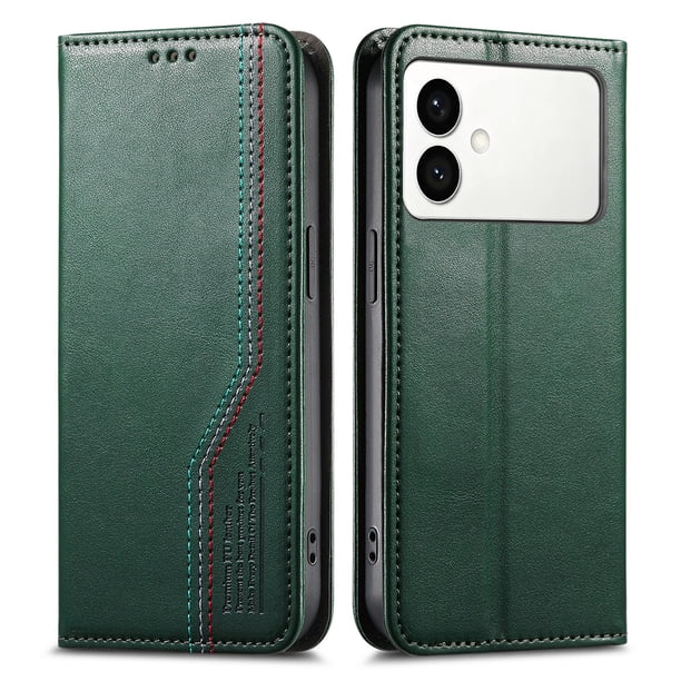 FOXDOCK Funda para Samsung Galaxy S26 Edge: Cierre magnético, soporte ajustable, ranuras para tarjetas y correa integrada-verde