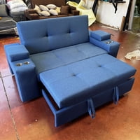 Camila Home - Sofá Cama Azul Rey Lino Elite 2 Plazas Con Puffs Y Respaldo Reclinable