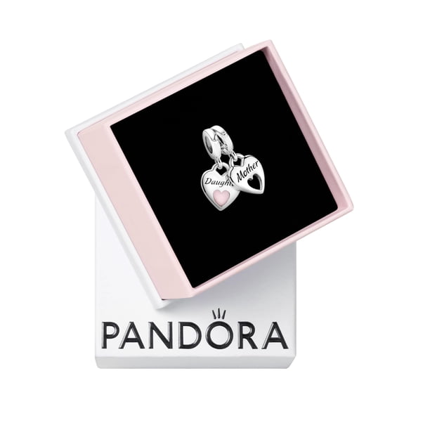 Colgante Pandora con doble corazón dividido, momentos compatibles, joyas para mujer, regalo para ella hecho con plata de ley y esmalte, con caja de regalo