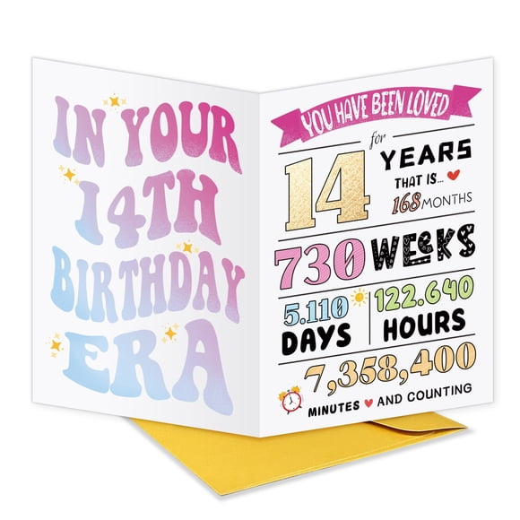 Tarjeta de cumpleaños UUEFKTN, bonita y feliz de 14 años para niñas y niños