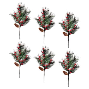 Bothyi - 6 Ramas De Frutos Rojos Artificiales De 16 Pulgadas Para Decoración Navideña