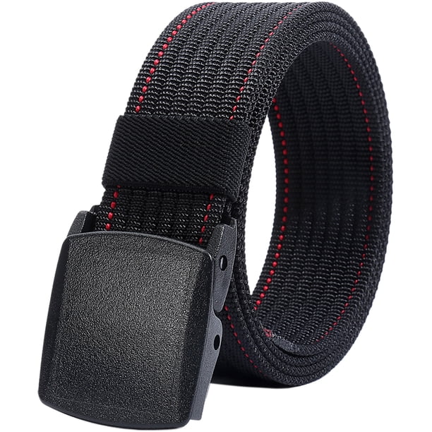 Cinturón de nailon para hombre, cinturón táctico militar, transpirable, con hebilla de plástico para pantalones, 130 cm, Negra y Roja