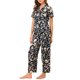 thumbnail image 4 of INSPIRE CHIC Conjunto de Pijama de Satén para Mujer Seda Floral Manga Corta Top y Pantalones 2 Piezas Pijamas XS Negro-Blanco, 4 of 6