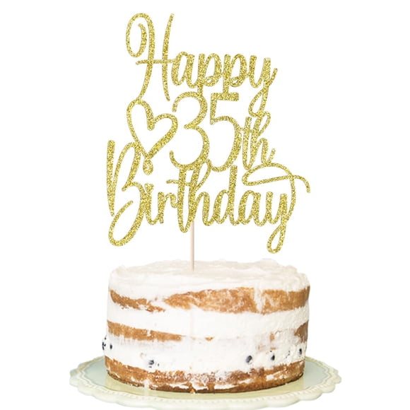 Cake Topper Feliz 35 º Cumpleaños Dorado Con Brillo