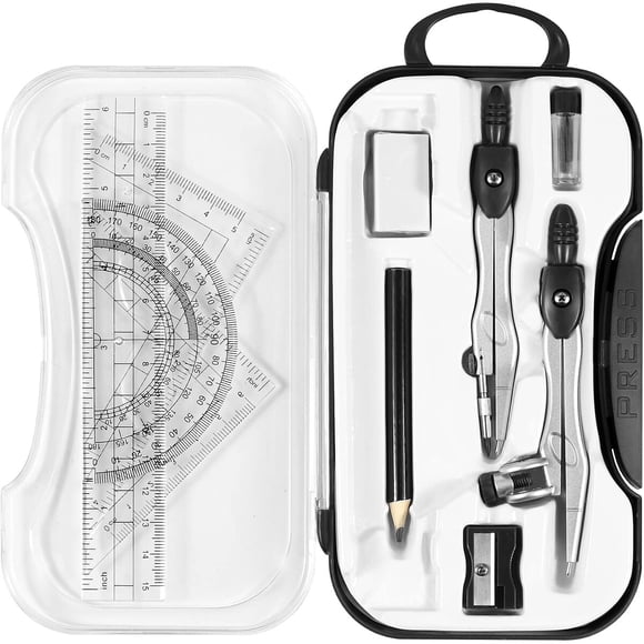 Juego de geometría Unjoo 10 piezas compás metálico con estuche rígido