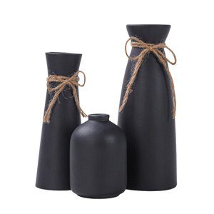 Magideal - 3 Jarrones De Cerámica, Juego De Jarrones, Maceta Brillante Elegante, Jarrón De Mesa, Jarrones Decorativos Para Oficina, Sala De Estar, Decoración Del Negro