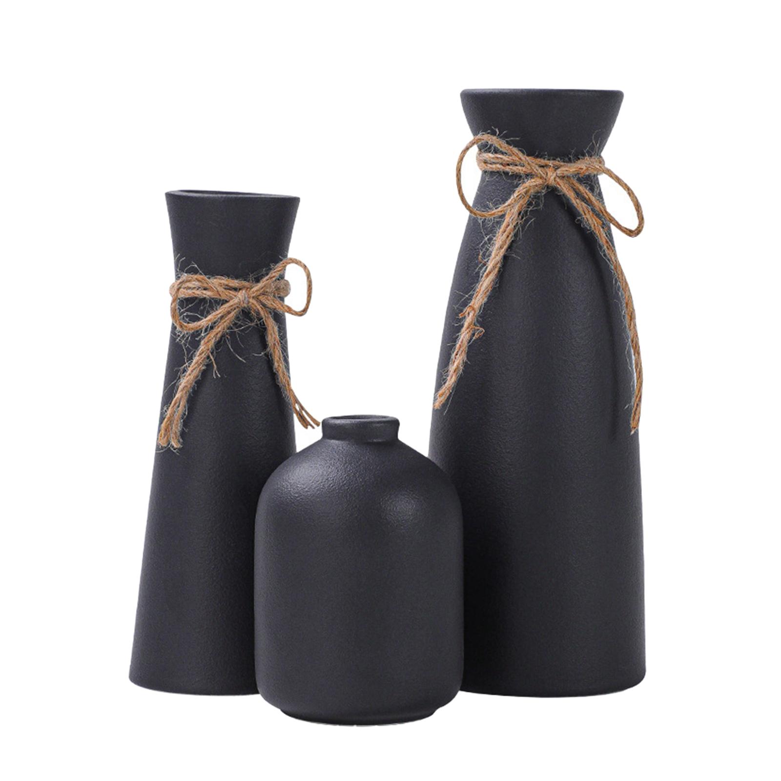 Magideal - 3 Jarrones De Cerámica, Juego De Jarrones, Maceta Brillante Elegante, Jarrón De Mesa, Jarrones Decorativos Para Oficina, Sala De Estar, Decoración Del Negro