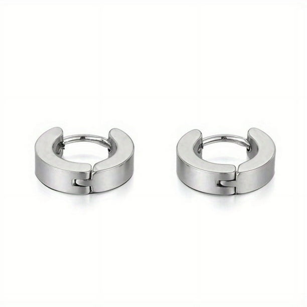 1pair Men's Simple Hoop Earrings, Trendy Stainless Steel Earrings, Ear Clips, Ear Jewelry