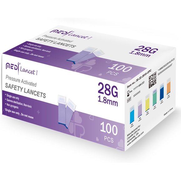 Lanceta de sangre Medt 28G 1,8 mm - paquete de 100