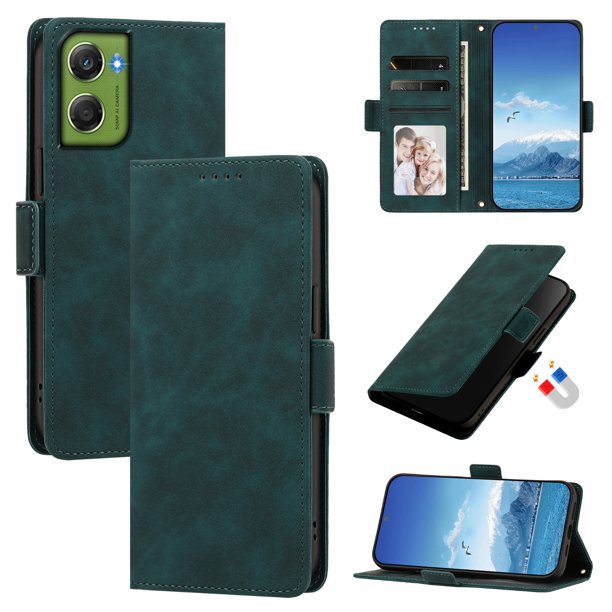 Funda Billetera Delgada para Motorola Moto G06 Power con Ranuras y Soporte Verde oscuro
