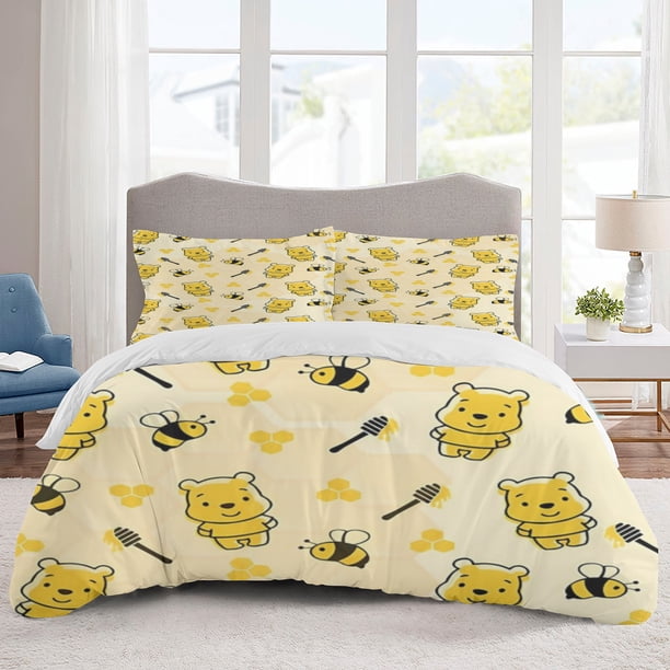 Pooh Bear Bedding Sets Cartoon Duvet Cover Lightweight 3 Piece Bet Sets for Kids Boys Girls