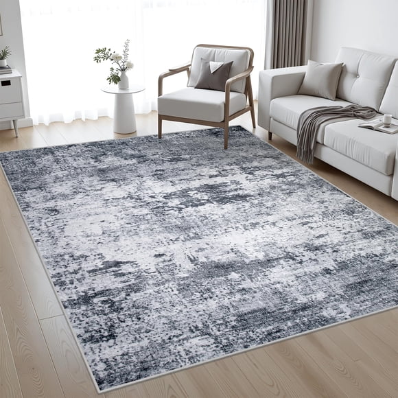 Alfombra de área FXRHLP 152 x 213 cm, lavable, antideslizante, gris