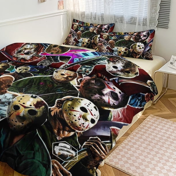 Jason Voorhees Print Bedding Set Pattern Duvet Cove Set 3 Pieces 1 Quilt Cover And 2 Pillowcases for Women Men Teens
