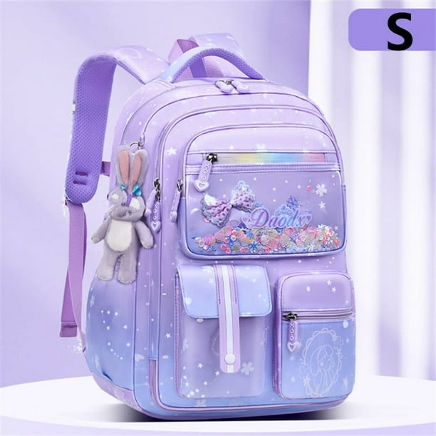Primary Bow Knot Schoolbag With Rabbit Pendant For Girls Orthopaedics Kids Backpack Kawaii Waterproof School bag Nylon Backpacks