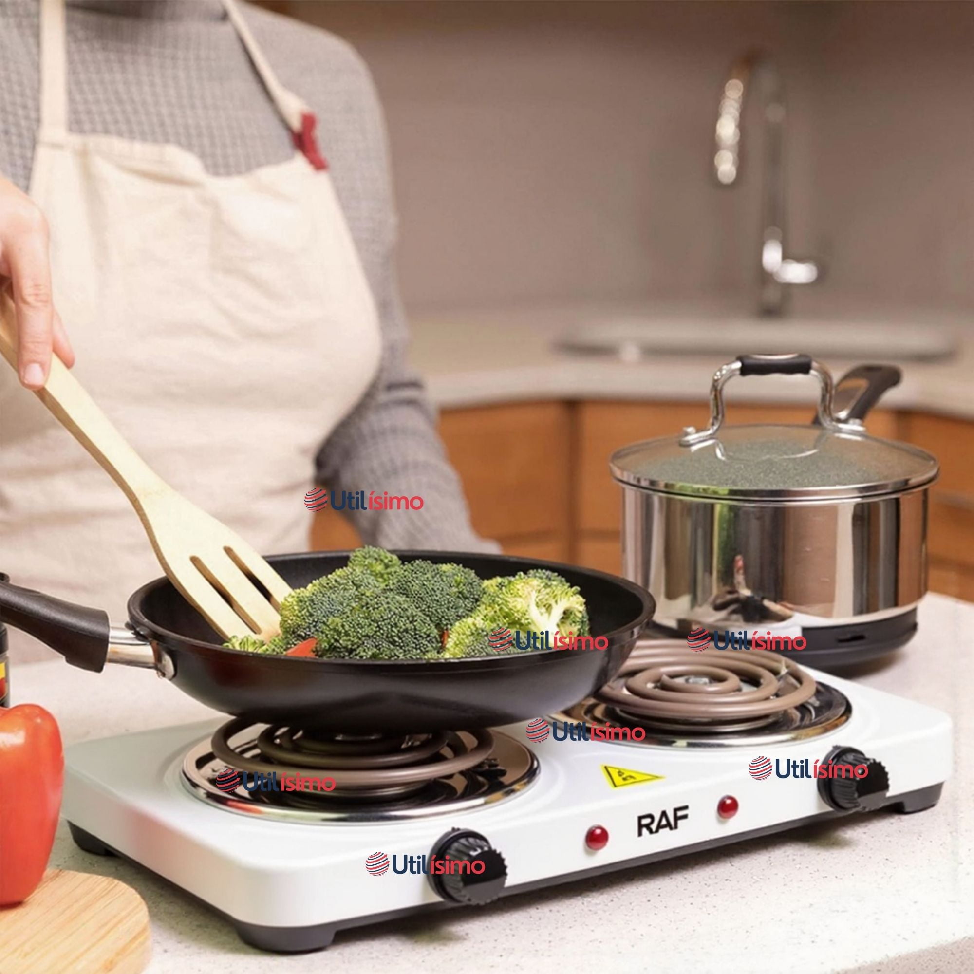 Raf - Cocina Electrica Doble Plato 2000w De Potencia Blanco