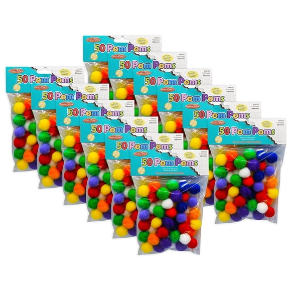 Pompones Charles Leonard de 1 cm, colores surtidos, 50 por paquete, 12