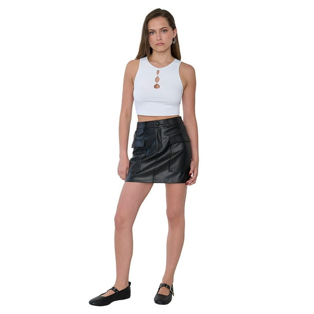Falda Mujer Cargo Ecocuero Negro Corona