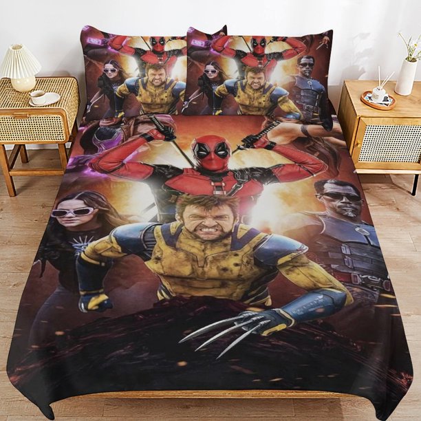 Deadpool Wolverine Bedding Sets Ultra Soft Skin-Friendly Duvet Cover 3 Piece, Cute Comforter Cover Bed Set for Boys Girls Kids
