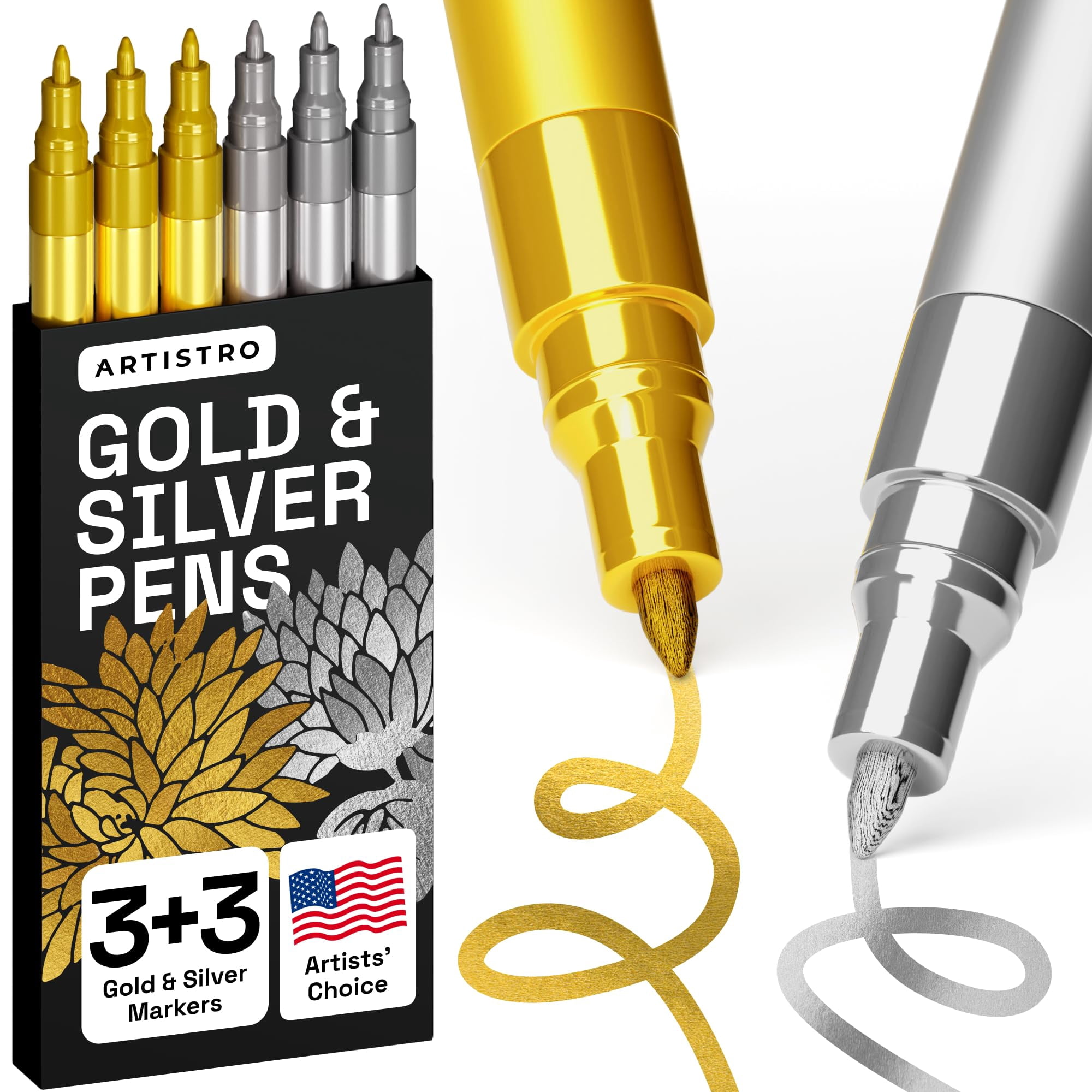 Bolígrafos Artistro 6 Acrílicos Dorados Y Plateados, 0,7 Mm, Extrafinos