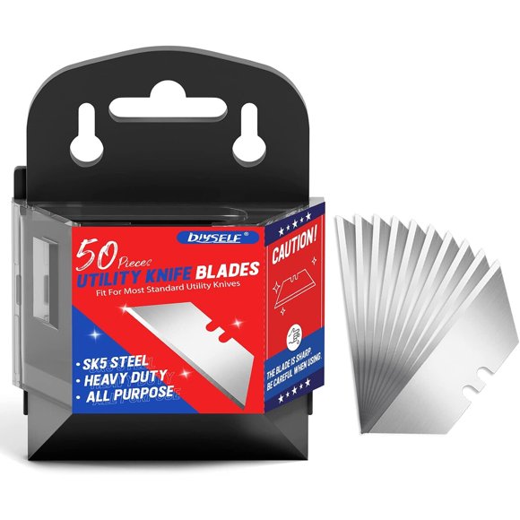 DIYSELF 50 Pack Utility Knife Blades, SK5 Steel Box Cutter Blades