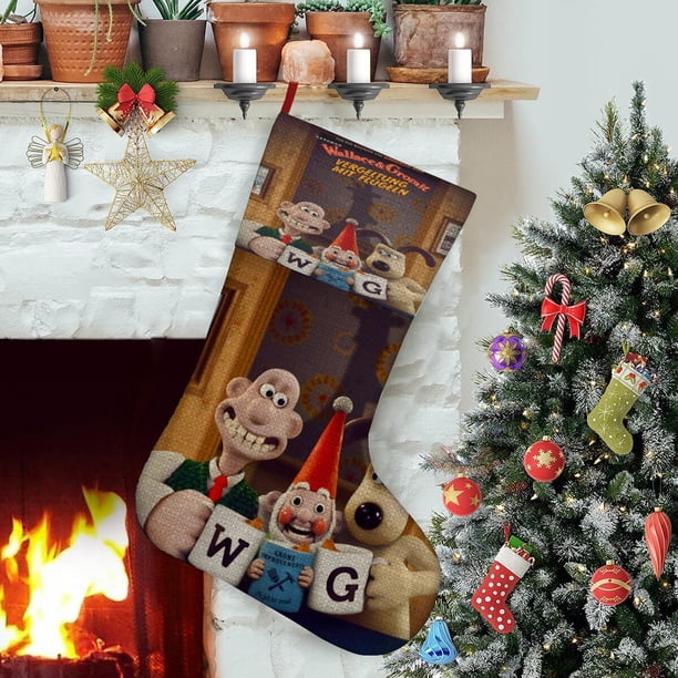 Película Sin Título de Wallace y Gromit Tema: Calcetines de Navidad, fino lino blanco para colgar en escaleras y chimenea, decoración navideña para el hogar, regalo de Navidad. 45cm × 32cm
