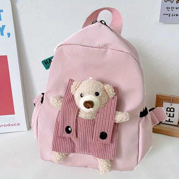 Children's Backpack With Removable Cute Plush Bear For Boys And Girls Kindergarten Schol Bag Outdoor Travel Backpack