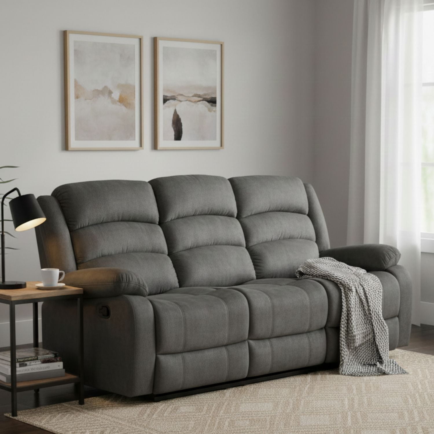 Daniel's - Sofá 3 Cuerpos Reclinable Moderno Gris New Martell