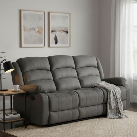 Sofá 3 Cuerpos Reclinable Moderno Gris New Martell