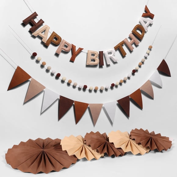 Juego de Banner Danadia 3D Feliz Cumpleaños en Fieltro Marrón