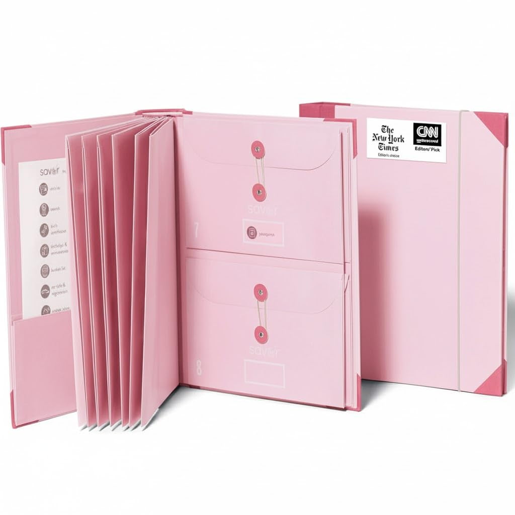 Organizador De Documentos Savor The Folio Binder Con 10 Bolsillos, Color Rosa