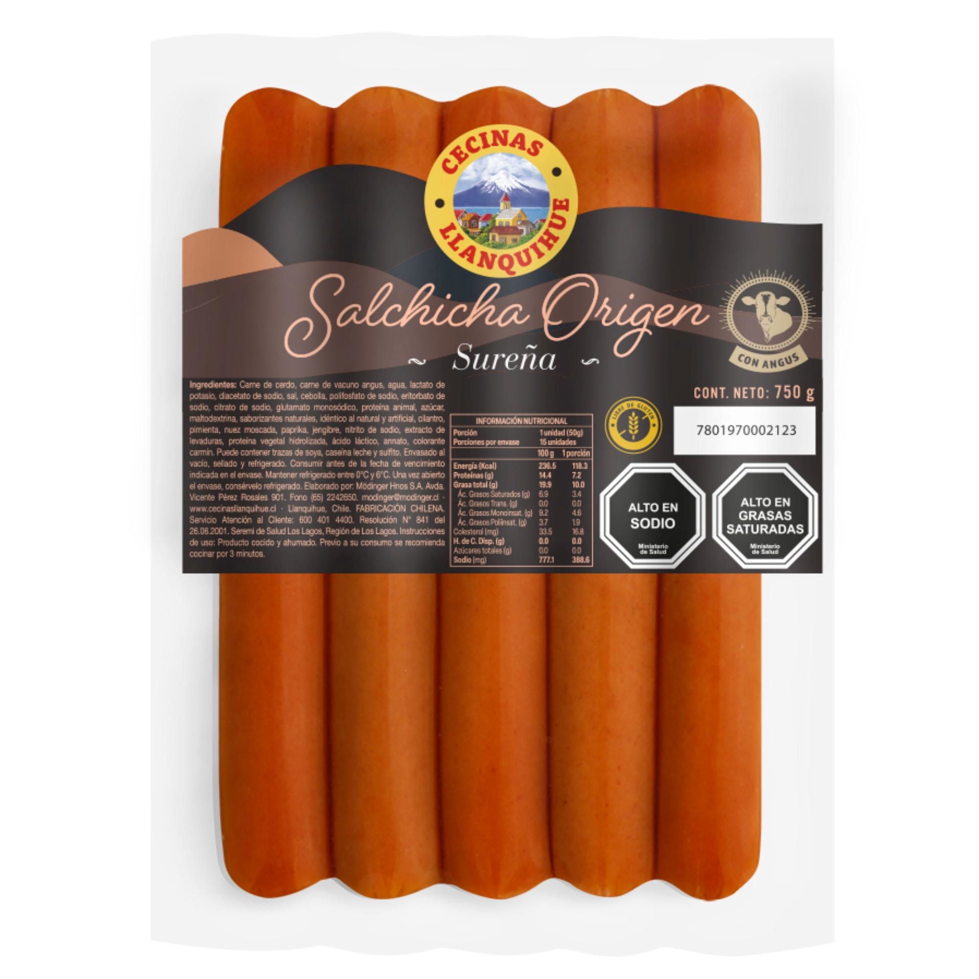 Salchichas Sureña 750 g Cecinas Llanquihue