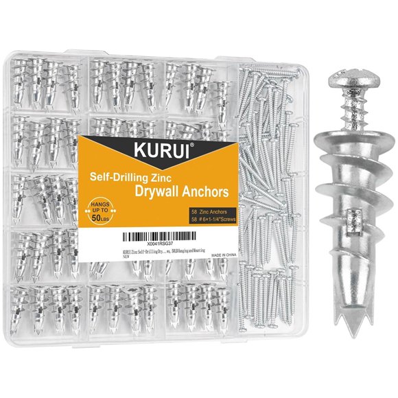 Anclajes KURUI de zinc autoperforantes para tabique, 50 lb