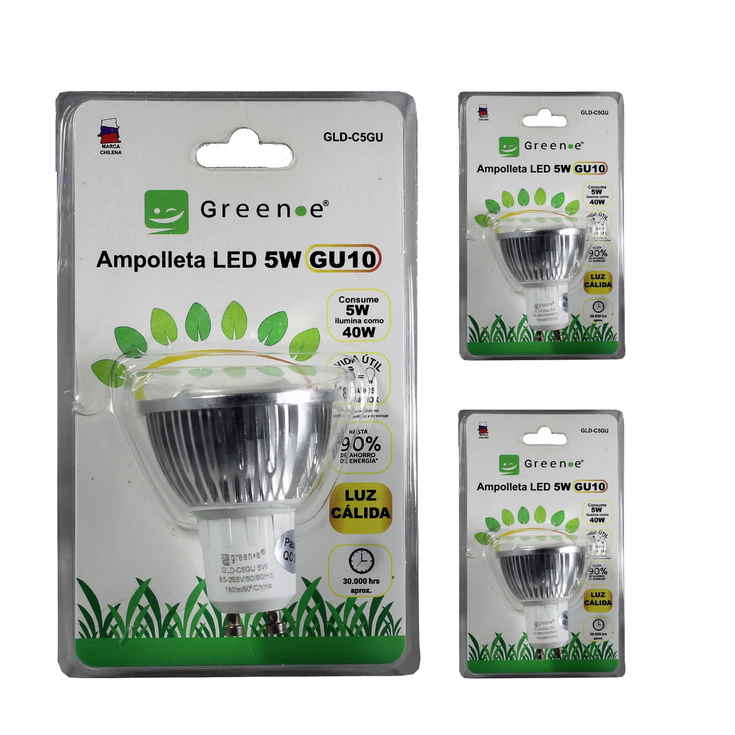 Green E - Ampolleta Led 5w Gu10 Cálida / X3 Unidades