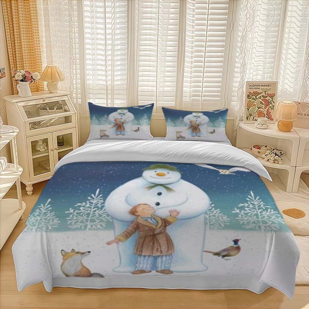 3pcs Winter Snowman Warm Theme Bedding Three-Piece Set Duvet Cover Pillowcase Set Soft