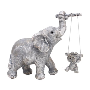 Bothyi - Estatua De Elefante Madre E Hijo, Obra De Arte Para Sala De Estar, Apartamento, Casa De Campo, Color Plata