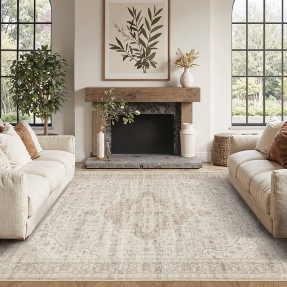 Alfombra Rugxara 4x6 Lavable Boho Vintage Crema