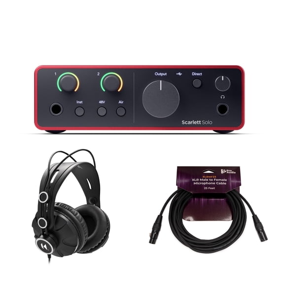 Paquete de interfaz de audio USB Focusrite Scarlett Solo de cuarta generación con auriculares de est