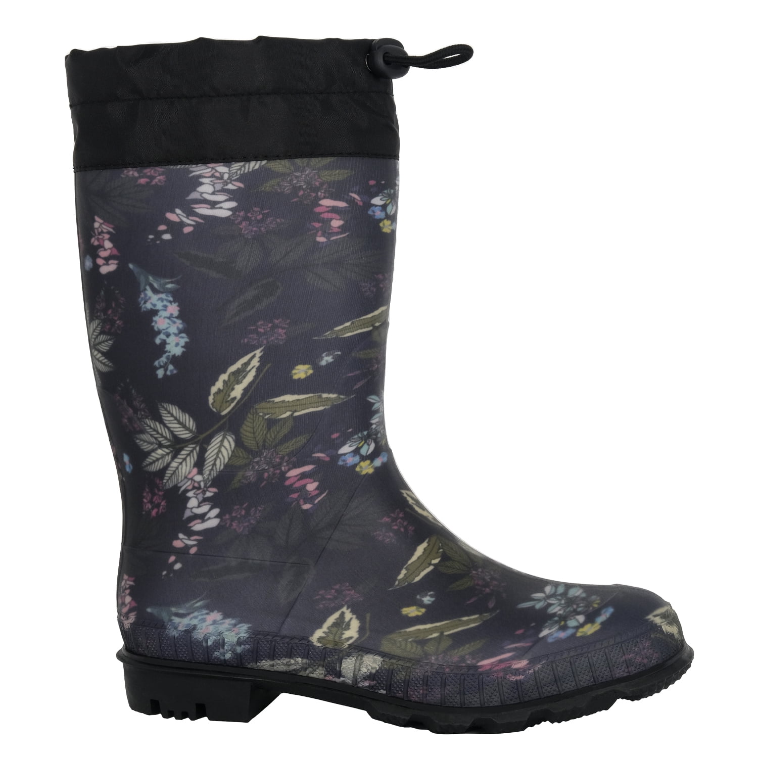 Bota De Agua Con Polar Biela Flores Negro Alquimia