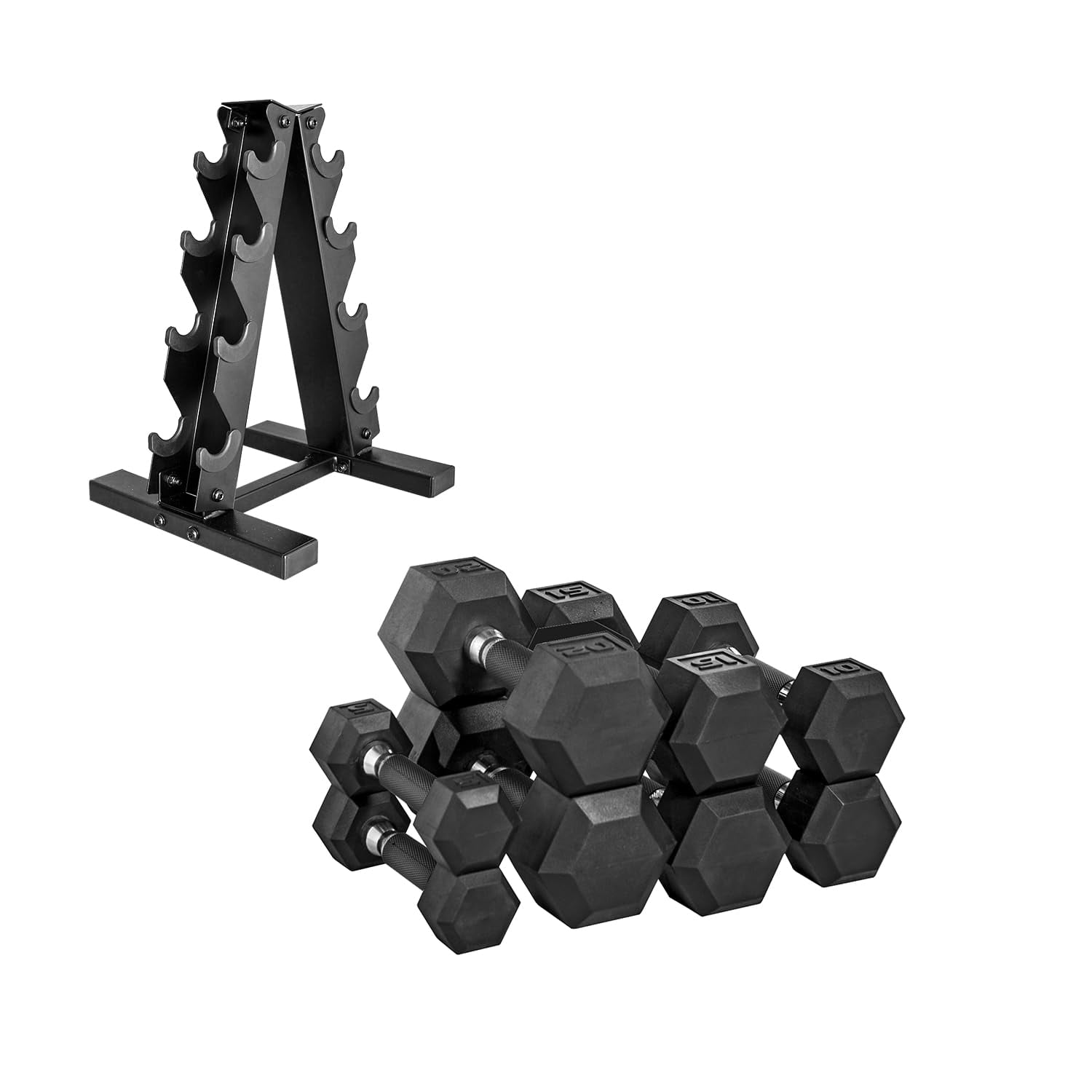 Set De Mancuernas Cap De 45,5 Kg Con Recubrimiento Hexagonal Y Rack