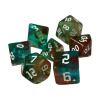 Magideal - 7 Dados Poliédricos De Doble Color Para Juegos De Rol, Suministros Para Fiestas, Digitales Grandes, D6, D4, D8, D10 (00-90 Y 0-9), D12, D20 Cafe Verde