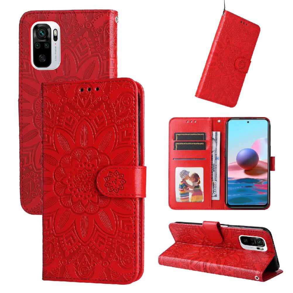 Funda Tipo Cartera Foxdock Para Xiaomi Redmi Note 10s 4g , Diseño Girasol En Relieve, Cuero Pu, Cierre Magnético, Soporte Y Tarjetero
