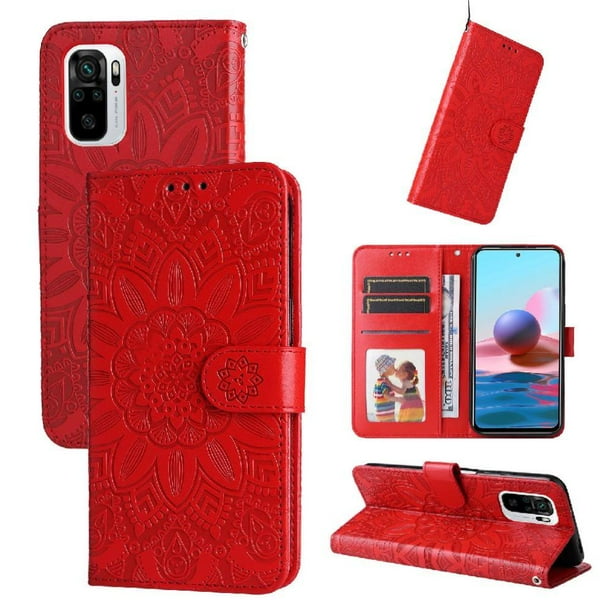 Funda tipo cartera FOXDOCK para Xiaomi Redmi Note 10s 4G , diseño girasol en relieve, cuero PU, cierre magnético, soporte y tarjetero