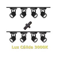 Presente - Lámpara Riel 8 Focos Hexagonal Luz Cálida 2Mt Unión Negro