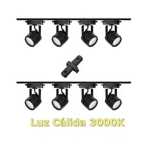 Presente - Lámpara Riel 8 Focos Hexagonal Luz Cálida 2Mt Unión Negro