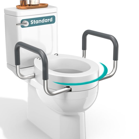 Asiento de inodoro elevado PELEGON con agarraderas – capacidad 136 kg